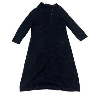 Talbots Cowl Neck Black Sweater Midi Dress Button LP Petite Casual Office